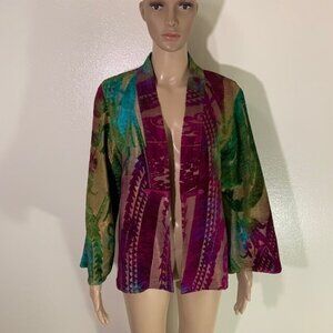 Zonda Nellis Velvety Purple Green Art-to-Wear Kimono Open Jacket Eskandar Size M